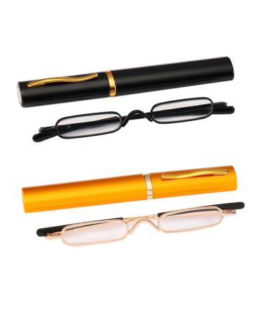 KoKoBin 2 pieces mini narrow reading glasses spring hinge metal reading aid unisex visual aid with case +1.5 2 pieces +1.50