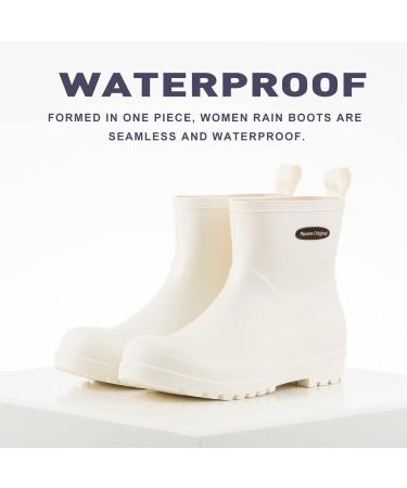 Women's Waterproof Short Rain Boots - Stylish Cream White Garden Shoes with Anti-Slip Sole and Comfortable Insoles - Buy Online on GoSupps.com