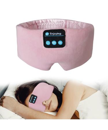 Soft Sleep Eye Mask Bluetooth Headband Wireless Headphones SYPVRY Adjustable Sleep Mask for Sleeping Meditation Insomnia Night Mask Music Eye Cover for Side Sleepers Airplane Travel Pink