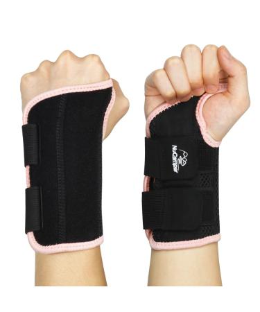 Nucamper breathable wristwear wrinkle bandage with metal-style stabilizer men women wristlear bandage adjustable wrist rails for arthritis tendinitis sprain balk-rosa s/m right hand (1 piece)