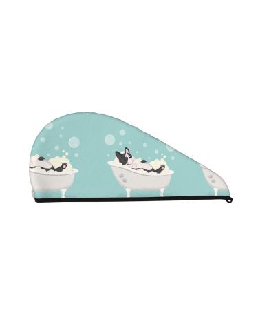 Hair Towel Wrap Hair Drying Towel with Button Towel Turban Head Towel to Dry Hair Quickly (French Bulldog Taking A Bath)
