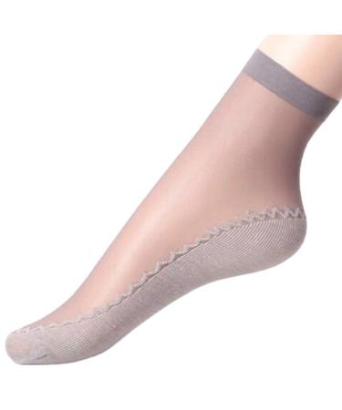 ausuky 10x Ladies Women Nylon Elastic Short Ankle Sheer Stockings Silk Short Socks Grey