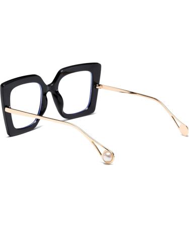 Oversized Anti-Blue Light Glasses for Women - Stylish Black Fake Eyeglasses Frame with Spring Hinge - Computer Glasses Ideal for Eye Protection - Buy Online on GoSupps.com