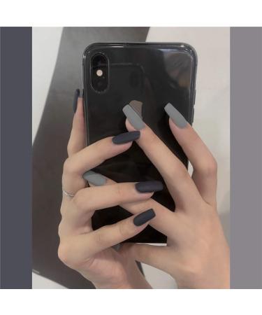 Sethexy Matt Long Ballerina wrong nails blue gray jump color coffin wrong fingernails 24th complete cover salon acrylic art nail tips for women and girls
