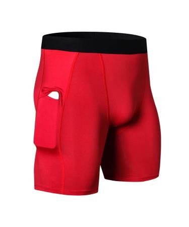 WRAGCFM Men's Athletic Compression Shorts with Pockets Running Workout Active Underwear 01406-red Medium