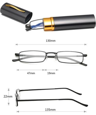 Hubeye Portable Metal Reading Glasses - Flexible Light Visual Aid Spring Hinge Classic Unisex 3.50 Diopters Dark Gray - Includes Case - Buy Online on GoSupps.com