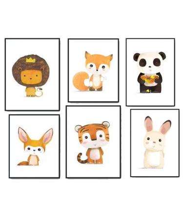 lulupila Pictures for children's room decorative poster baby room living room A4 children's poster children's pictures animal motifs forest animals for children boys and girls set of 6 - V16