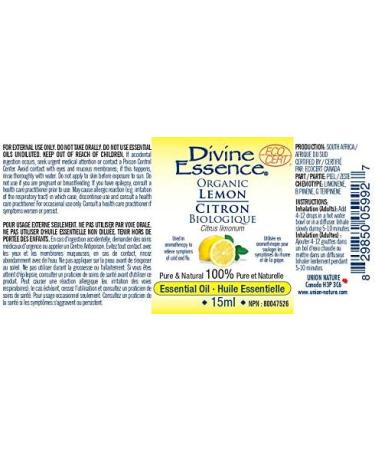 Divine Essence-Organic-lemon Citron Essential Oil-100% pure & natural-15ml ECOCERT NPN:80047526 - Buy Online on GoSupps.com
