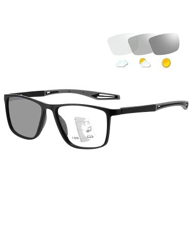 Photochrome progressive multifocus reading glasses self-tinting reading glasses anti-blue light reading glasses UV protection sunglasses for men and women for reading outdoors (2.0 x black/gray) 2.0 x black/gray