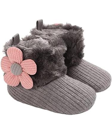 Spring Baby Winter Warm Fleece Booties | Non-Slip Soft Sole Shoes for Girls Boys | Prewalker Boots 6-12 Months Grey - Buy Online on GoSupps.com