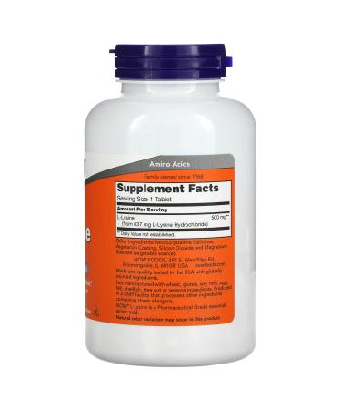 Now Foods L-Lysine 500 mg - 250 Tablets | Immune Support & Cold Sore Relief - Buy Online on GoSupps.com