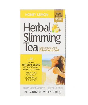 21st Century Herbal Slimming Tea Honey Lemon Caffeine Free 24 Tea Bags 1.7 oz (48 g)