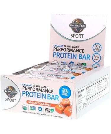 Garden of Life Sport Organic Plant-Based Performance Protein Bar Sea Salt Caramel 12 Bars 2.5 oz (70 g) Each