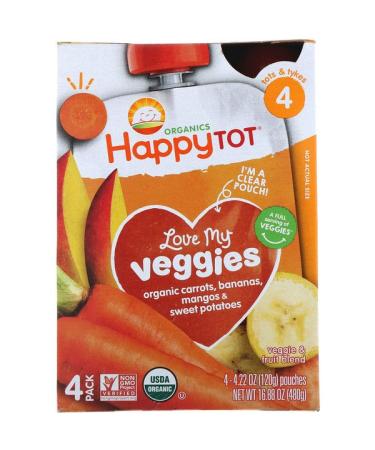 Happy Family Organics Happy Tot Love My Veggies Carrot Banana Mango & Sweet Potato 4 Pouches - 4.22 oz (120 g) Each