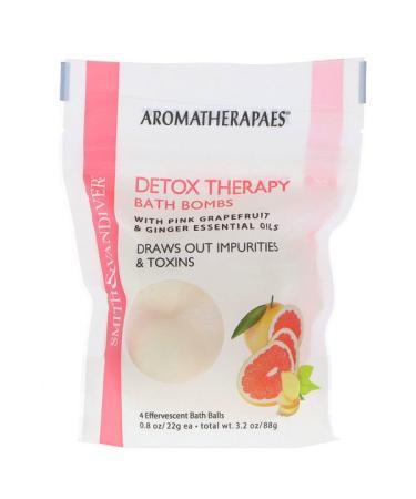 Smith & Vandiver Detox Therapy Bath Bombs with Pink Grapefruit & Ginger Essential Oils 4 Effervescent Bath Balls 0.8 oz (22 g) Each