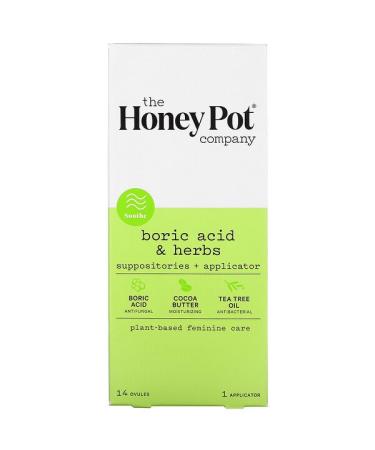 The Honey Pot Company Boric Acid & Herbs Suppositories + Applicator 14 Ovules 1 Applicator