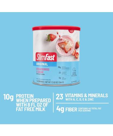 SlimFast Original Strawberries & Cream Shake Mix - 10g Protein, 14 Servings (Pack of 3) - Buy Online on GoSupps.com