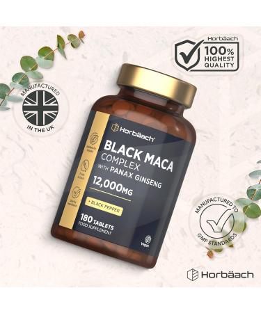Maca Root Capsules 6000mg | High Strength | Black Maca Complex | with Black Maca Panax Ginseng Yellow Maca & Black Pepper | 180 Vegan Tablets | by Horbaach - Buy Online on GoSupps.com