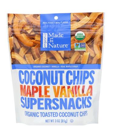 Made in Nature Organic Coconut Chips Maple Vanilla Supersnacks 3 oz (85 g)