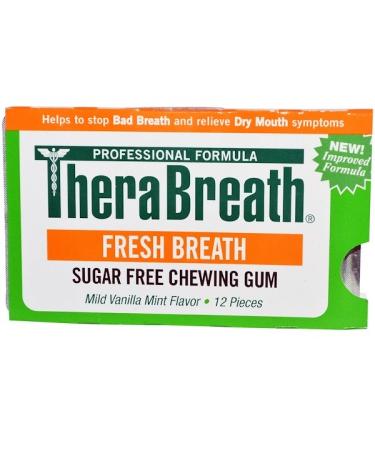 TheraBreath Fresh Breath Sugar Free Chewing Gum Mild Vanilla Mint Flavor 12 Pieces