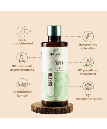 Nat Habit Cold Pressed 100% Pure Castor (Arandi) Oil for Women & Men Skin & Hair With Vitamin E Omega-6 & 9 Mineral Free - (200 ml) - Buy Online on GoSupps.com