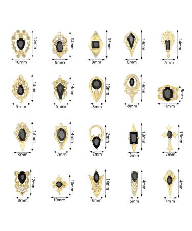 20Pcs Black 3D Nail Charms - Luxury 24K Gold & Black Zircon Art Jewels for DIY Nails - Crystal AB Rhinestones Included - Buy Online on GoSupps.com