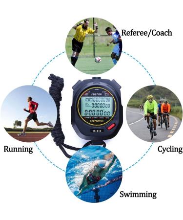 Pulivia 10-Lap Digital Stopwatch | Sports Timer with Recall Countdown Alarm & Calendar for Coaches & Athletes - Large Display for Swimming & Training - Black - Buy Online on GoSupps.com