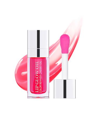 Plumping Lip Oil,Hydrating Lip Gloss Tinted Lip Balm,Nourishing Lip Glow Oil,Lip Care Transparent Toot Lip Oil,Non-sticky Big Brush Head Glitter Shine Primer Lip Tint(Cherry) Cherry(#015)