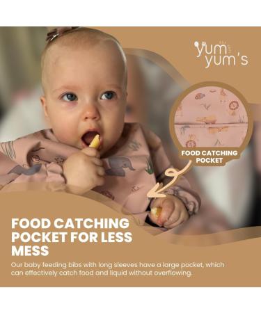 Yum Yum's Silicone Baby Bibs | Waterproof Long Sleeve Weaning Bib for Babies 6-12 Months - Toddler Apron in Pink Safari Print - Buy Online on GoSupps.com