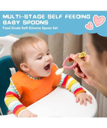 Vicloon Silicone Self Feeding Spoon and Fork Set for Babies - Pink & Blue Color Contrast | Baby Weaning Utensils for Infant & Toddler | BPA-Free, Easy Grip | 6 Months - Buy Online on GoSupps.com