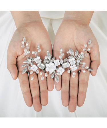 Vatocu Flower Bridal Wedding Hair Pearl Vine Leaf Headpiece Crystal Bridal Hair Accessories for Women