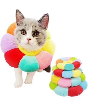 KUDES Cat Small Dog Recovery Collar, Cute Neck Cone After Surgery, Adjustable Pet E Collar, Wound Healing Protective Cone Surgery Recovery Elizabethan Collars for Small Pet S(within 4lb) Colorful