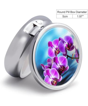 Beautiful Orchid Print Round Pill Box - 3 Compartment Portable Medicine Organizer | Decorative Metal Pocket Pill Case - Buy Online on GoSupps.com