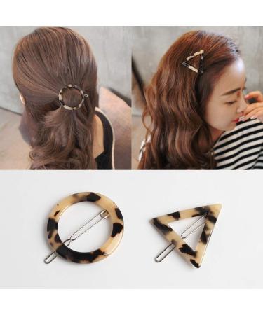 Leopard Print Acrylic Geometric Hair Clips - 2 Pairs of Triangle & Round Accessories for Fashionable Hairstyles - Buy Online on GoSupps.com