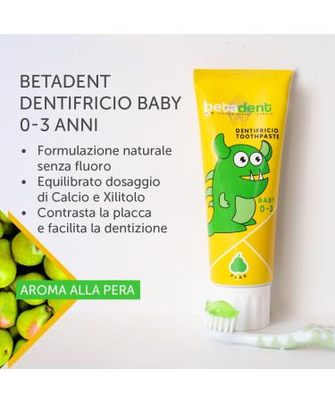  BETADENT Betadent 2 x Baby Toothpaste Kit for Children 0-3 Years Without Fluoride Pear Flavour Antiplaque Action Easy Teething Natural Formulation 2 x 75 ml - Buy Online on GoSupps.com