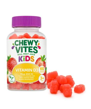 Chewy Vites Kids High Strength Vit D3 60 Gummy Vitamins 10 micrograms 400 IU | One-a-day | 2 Months Supply | Delicious Taste | Vegan | Real Fruit Juice | 3 Years + 60 Count (Pack of 1) Kids High Strength Vit D3