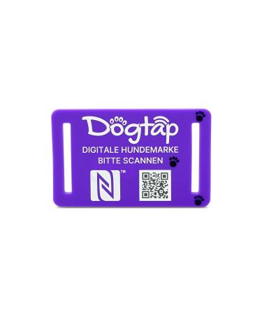 DogTap Light Big digital dog brand for medium to large dogs with NFC chip and QR code for contact details and profile made of silicone waterproof flexible 67 x 40 mm purple