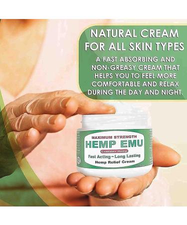 Hemp Emu Cream - Organic Hemp Oil Muscle Rub for Joint & Back Discomfort Relief - Premium Menthol & Eucalyptus - 4oz - Made in USA - Buy Online on GoSupps.com