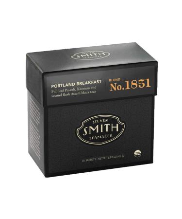 Smith Teamaker | Portland Breakfast No. 1851 | Sugar Free, Non-GMO, Plant Based Caffeinated Full Leaf Black Tea Blend (15 Sachets, 1.58oz each) 15 Count (Pack of 1)