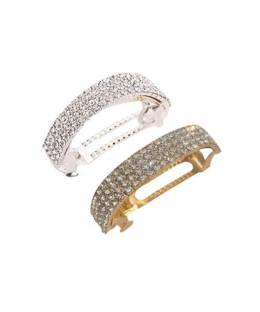 Crystal Hair Clips Barrettes Slides Grips for Women Sparkly Rhinestone Hair Accessories Crystal Hairpins for Everyday Wear Prom Party Ponytail Holder Women Girls Birthday Gift (Silver+Gold)