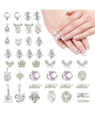 Sltaxar 40 pieces luxury zircon nail overlays nail silver nail art charms 3d alloy flower butterfly nail jewelry Steine nails metal nail pendant nail jewelry for gel nails accessories - Buy Online on GoSupps.com