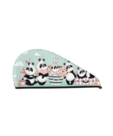 Cute Panda Microfiber Hair Towel Soft Super Absorbent Hair Towel Wrap for Women Coral Velvet Quick Dry Hair Cap for Long Curly and Thick Hair