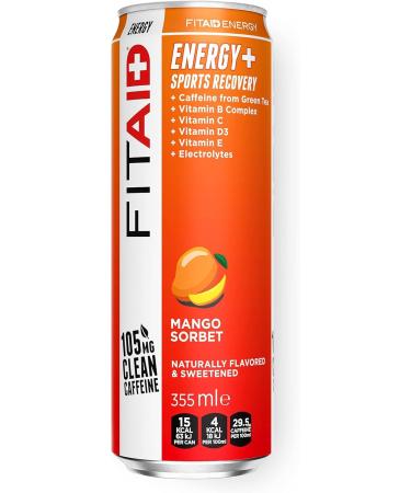 FITAID ENERGY DRINK, 105mg Natural Caffeine, Keto, Mango Sorbet, Optimum Performance Formula: Paleo, Vegan & Gluten-Free, No