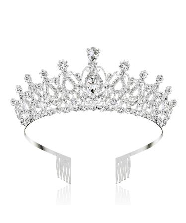 Makone Silver Crystal Crowns and Tiaras with Comb for Girl or Women Princess Crown Queen Crown for Birthday Christmas Xmas Halloween Party Valentines Gifts Wedding Tiaras (Style-5) 001 Silver