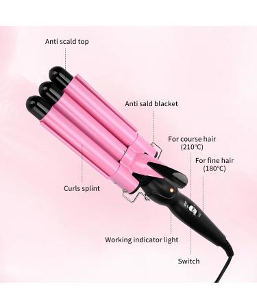 3 Barrel Hair Waver - Adjustable Temperature Crimper for Beachy Waves | Fast Heat Up | Compatible with All Hairstyles (Pink 22mm - Buy Online on GoSupps.com
