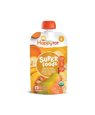 HAPPYTOT Organics Super Foods Stage 4 Pears Bananas Sweet Potatoes Pumpkin + Chia 4.22oz Pouch (Pack of 16) - Buy Online on GoSupps.com