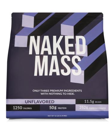 NAKED Mass - Natural Weight Gainer Protein Powder - 12LB Bulk GMO Free Gluten Free & Soy Free. No Artificial Ingredients - 1 250 Calories per Serving
