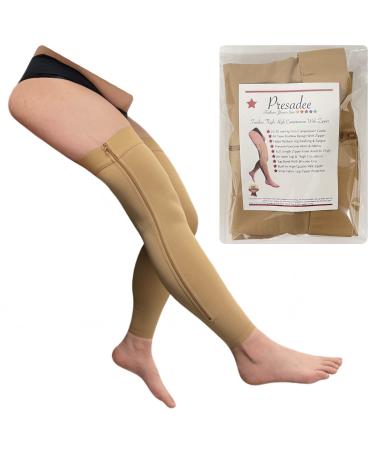Footless Thigh High 20-30 mmHg Firm Compression Sleeve With YKK Zipper Beige 5