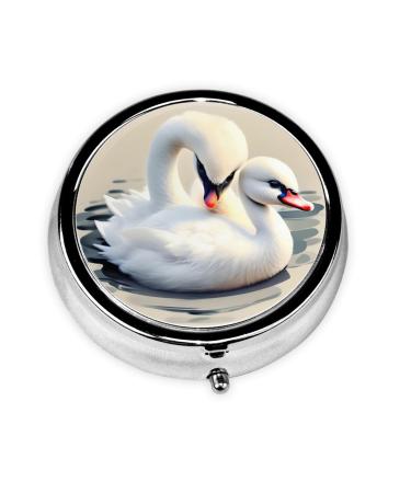Cute Little Swanround Pill Box 3 Compartments Round Pill Box Organizer for Purse Or Pocket &*Portable Travel Pill Box