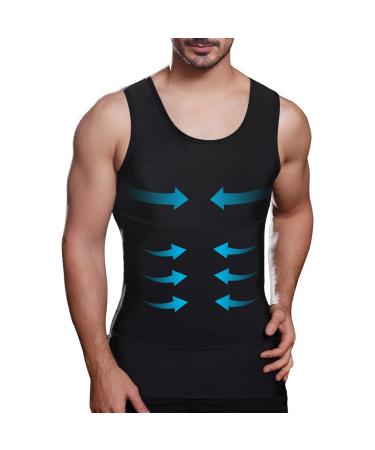 Lgtfy Mens Slimming Body Shaper Vest, Chest Abdomen Compression Tank Top, Belly Hiding Undershirts - Change in Seconds Large Black